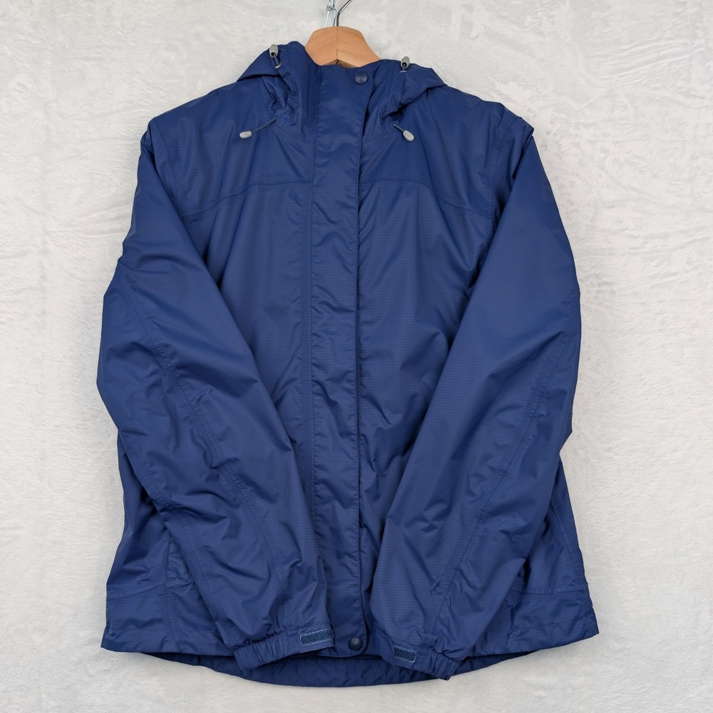 L.L. Bean Rain Jacket Women's M Blue Ripstop Nylon Gorpcore Windbreaker Hooded
